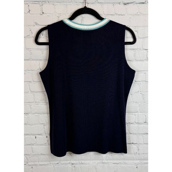 MISOOK blue white trim sleeveless knit top sweater M NWOT - Picture 4 of 4